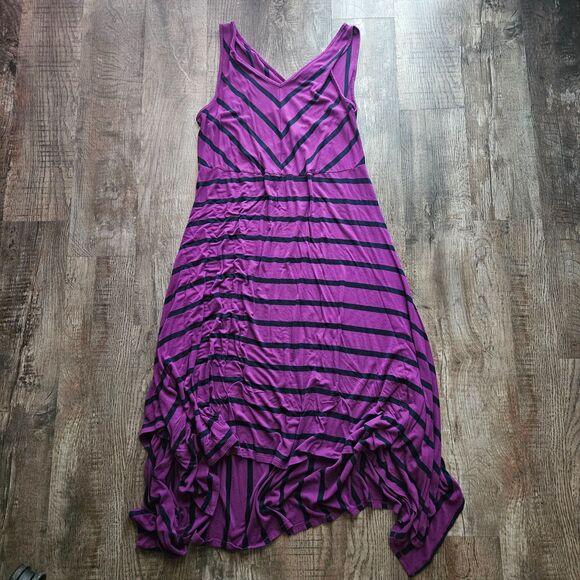 Lane Bryant Purple Stripe Hanky Hem Dress - Picture 1 of 3